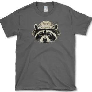 raccoon in straw hat t shirt essential tees s dark heather essential tees raccoon in straw hat essential tees premium apparel 1256619761