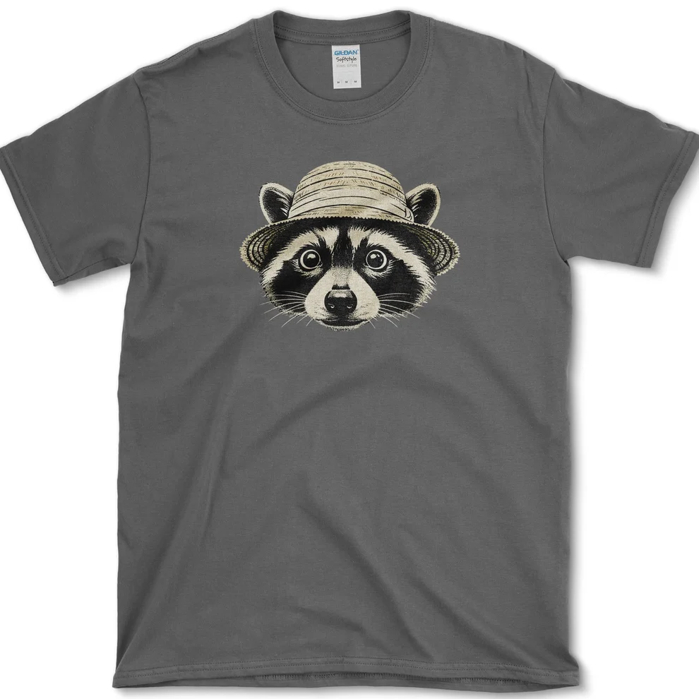 raccoon-in-straw-hat-t-shirt-essential-tees-s-dark-heather-essential-tees-raccoon-in-straw-hat-essential-tees-premium-apparel-1256619761 Raccoon in Straw Hat T-Shirt — image 3