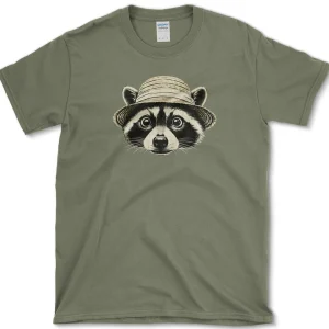 raccoon in straw hat t shirt essential tees s military green essential tees raccoon in straw hat essential tees premium apparel 1256619763