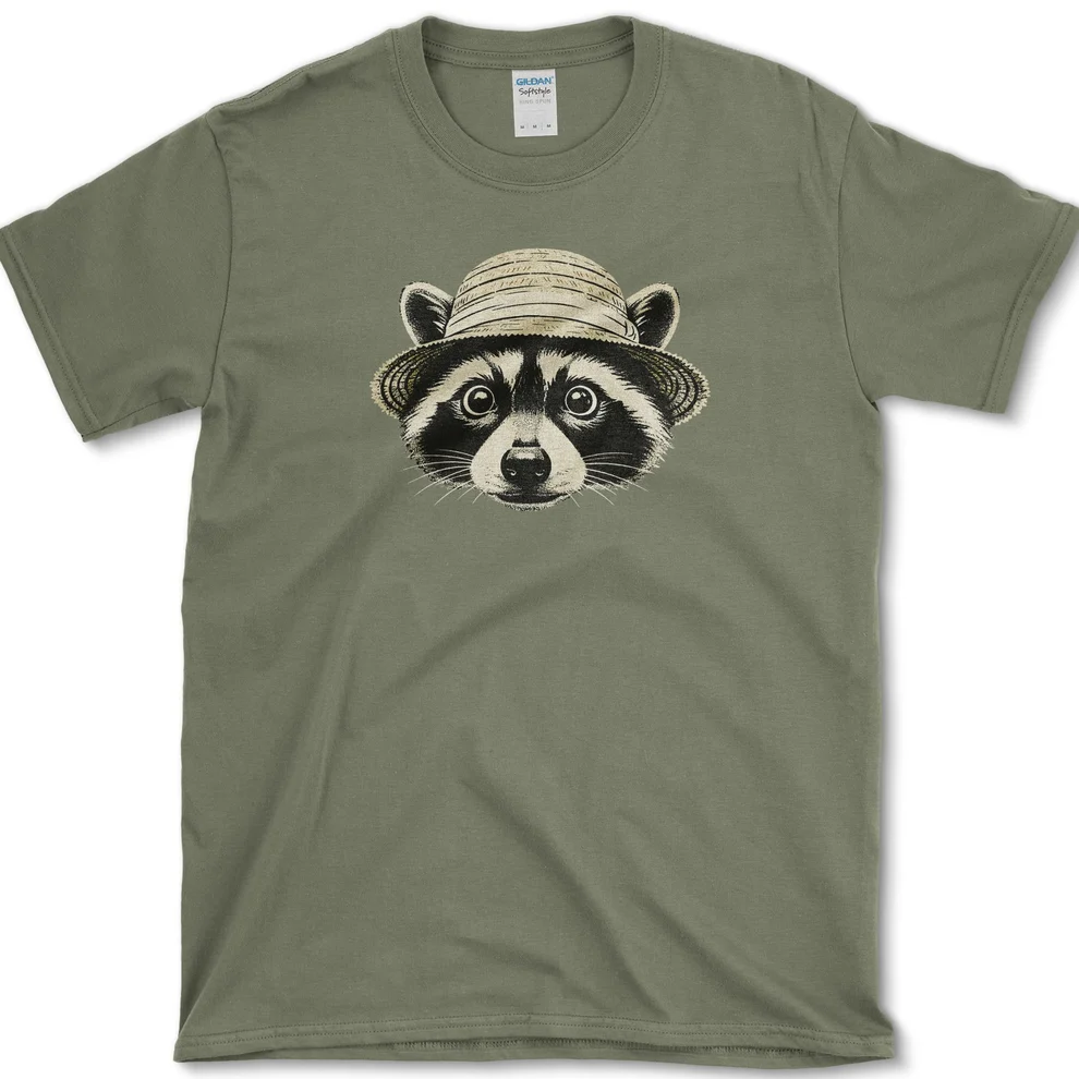Raccoon in Straw Hat T-Shirt