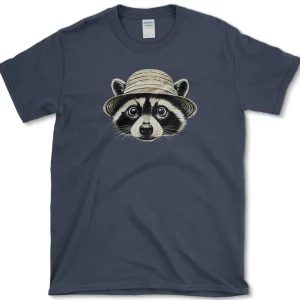 raccoon in straw hat t shirt essential tees s navy essential tees raccoon in straw hat essential tees premium apparel 1256619762
