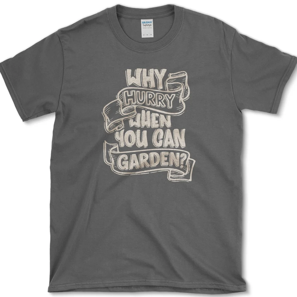 why-hurry-t-shirt-essential-tees-s-dark-heather-essential-tees-why-hurry-when-you-can-garden-essential-tees-premium-appa-1256619750 Why Hurry When You Can Garden T-Shirt — image 3
