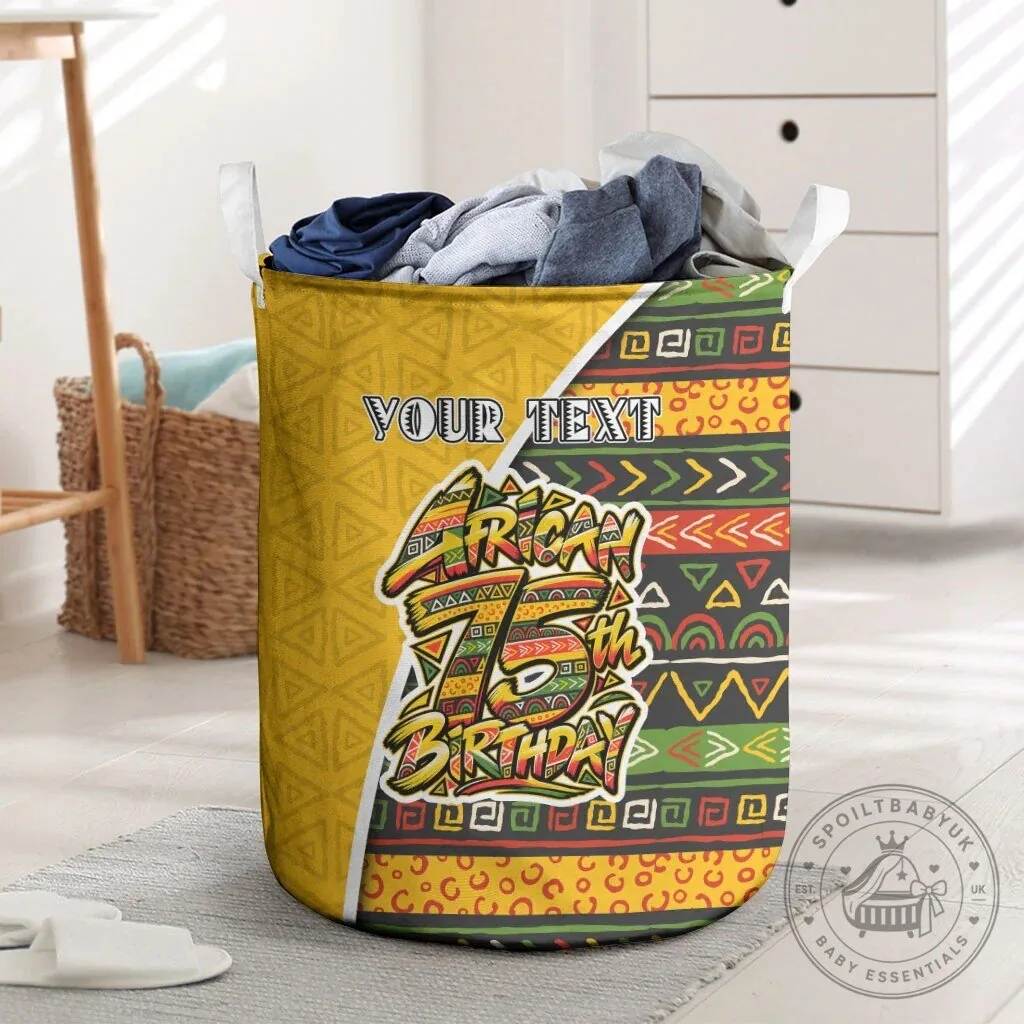 Personalized African 75th Birthday Tribal Geometric Heritage Laundry Basket