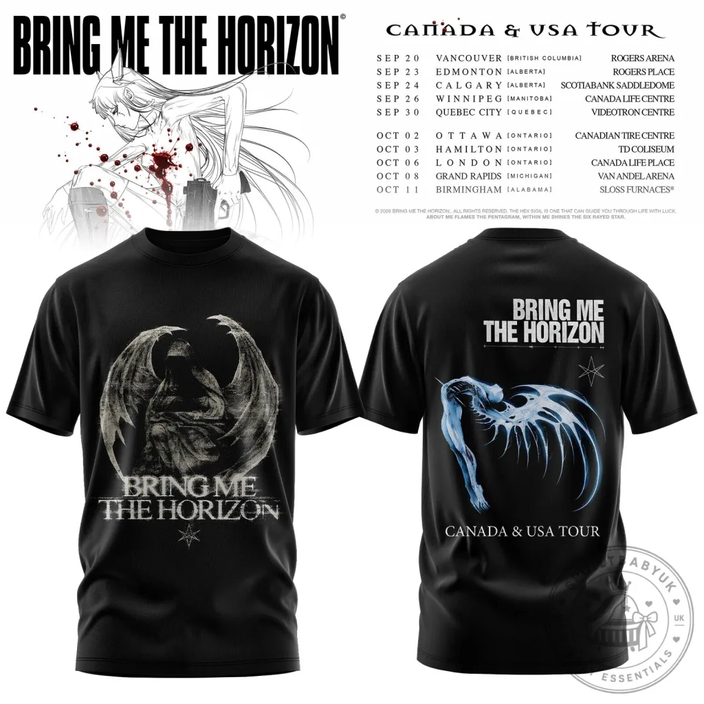 Bring Me The Horizon Canada and USA Tour Dates Black Band Music T-Shirt Bring Me The Horizon Canada and USA Tour Dates Black Band Music T-Shirt
