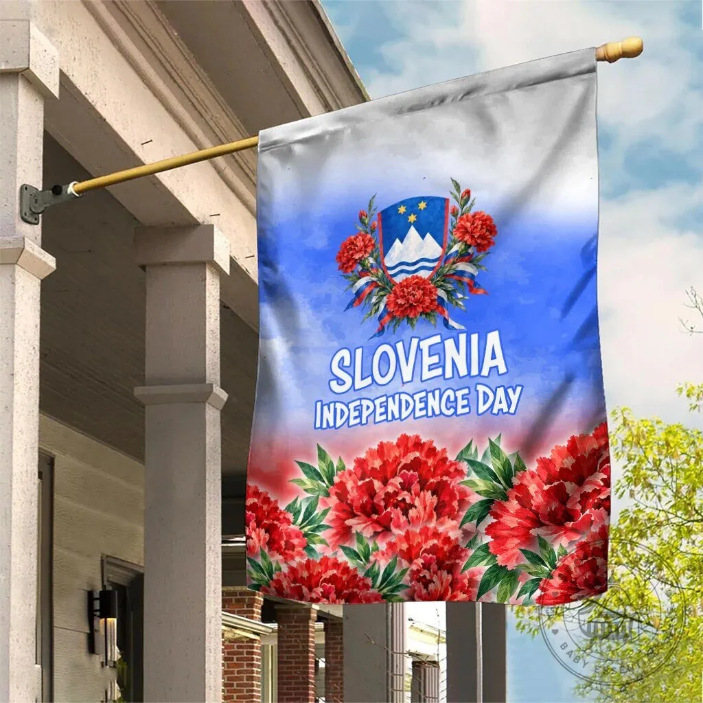 Slovenia Independence Day White Lipizzan Horse Red Carnation Emblem Garden Flag