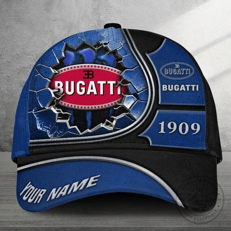 Bugatti Blue Cracked Logo Personalized Baseball Cap Hat