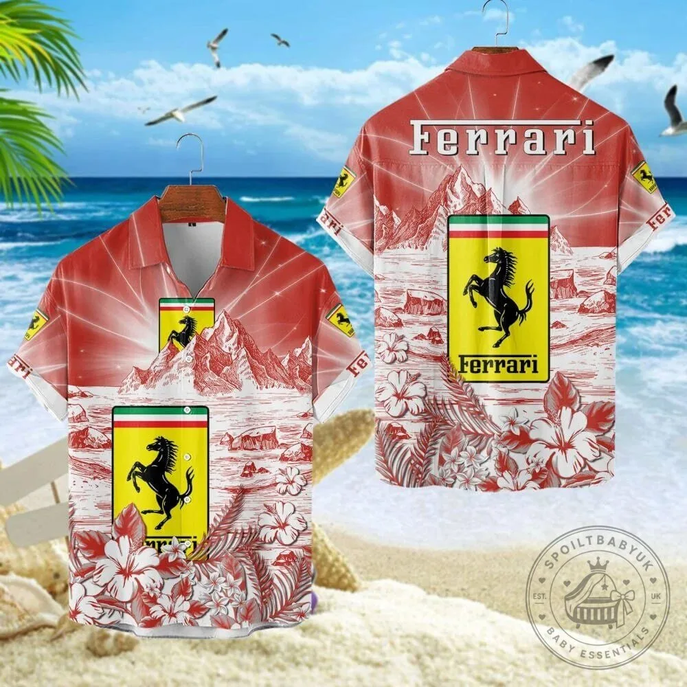 Ferrari Red Mountain Tropical Floral Summer Hawaiian Shirt for Men 5 Ferrari Red Mountain Tropical Floral Summer Hawaiian Shirt for Men