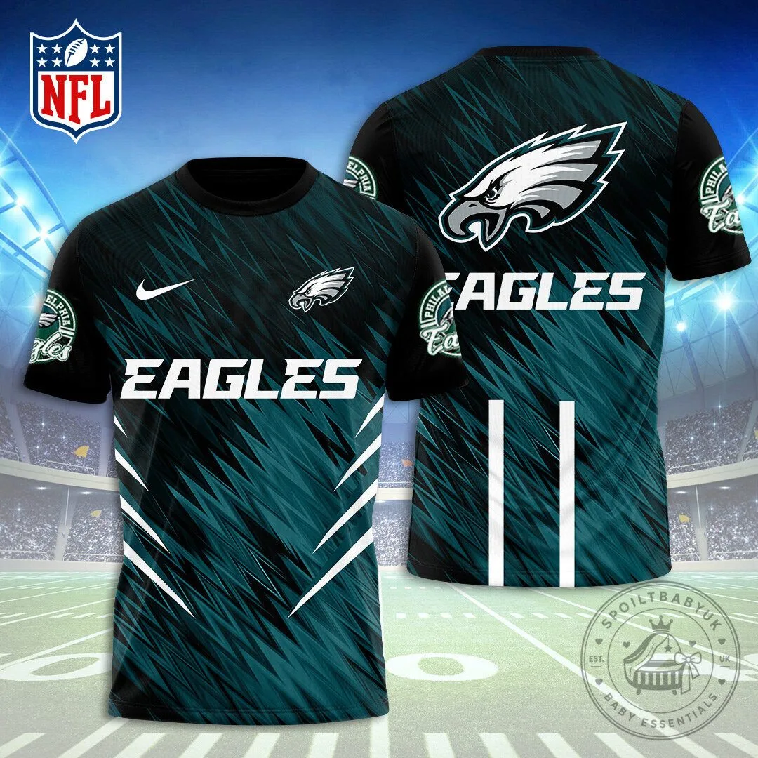 Philadelphia Eagles NFL Football Team Logo Black and Teal Sportswear T-Shirt