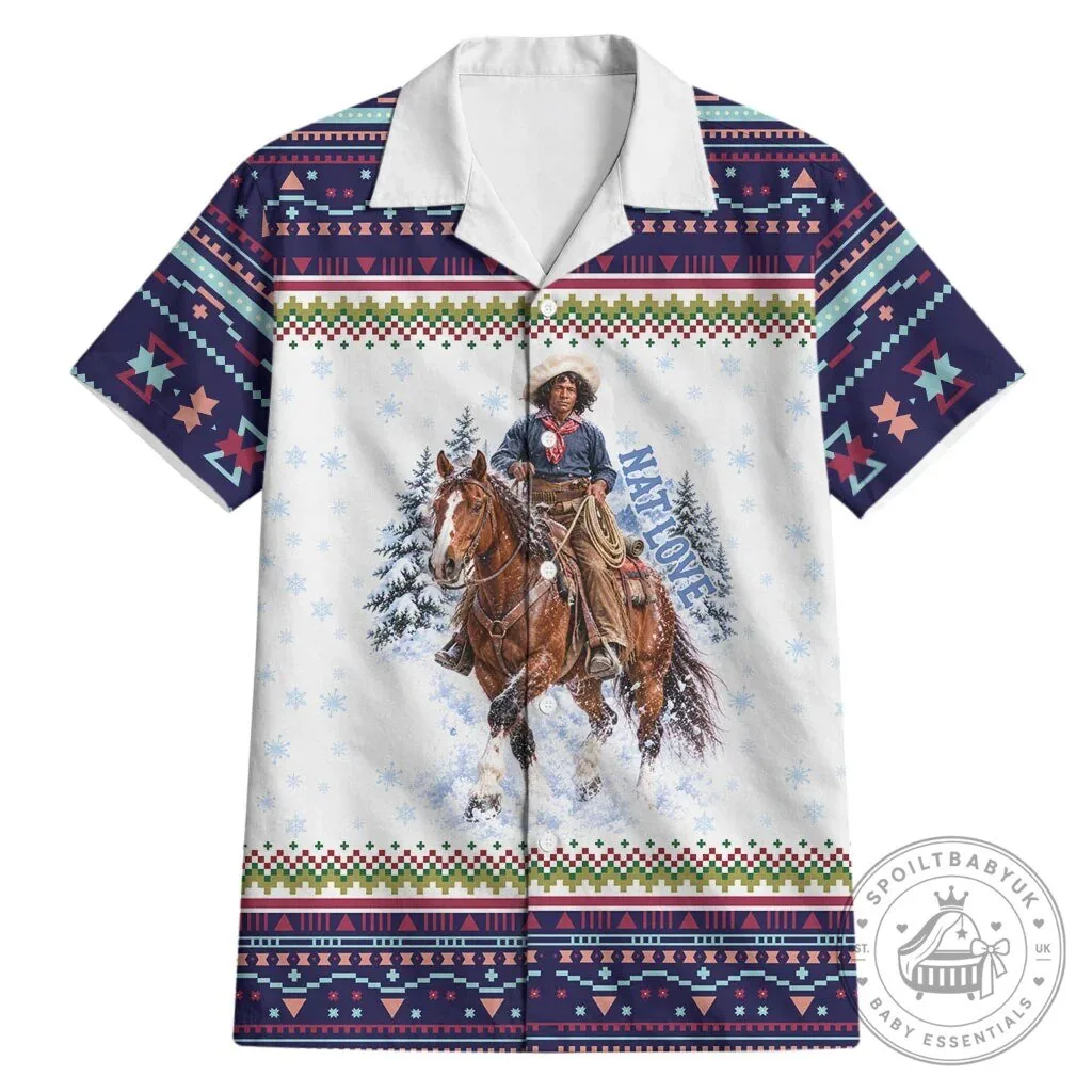 Nat Love African American Cowboy Winter Snow Fair Isle Pattern Hawaiian Shirt