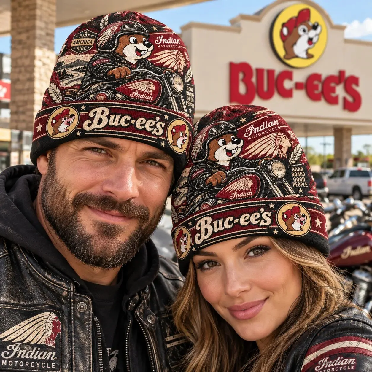 Buc-ee's Indian Motorcycle Beaver Burgundy Graphic Printed Beanie 7 Buc-ee