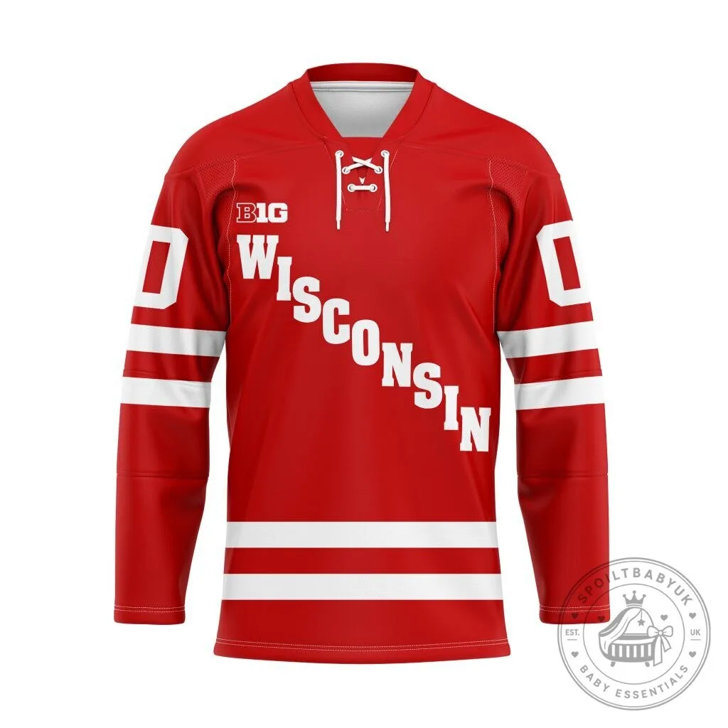 Wisconsin Badgers Big Ten Conference Red and White Striped Hockey Jersey