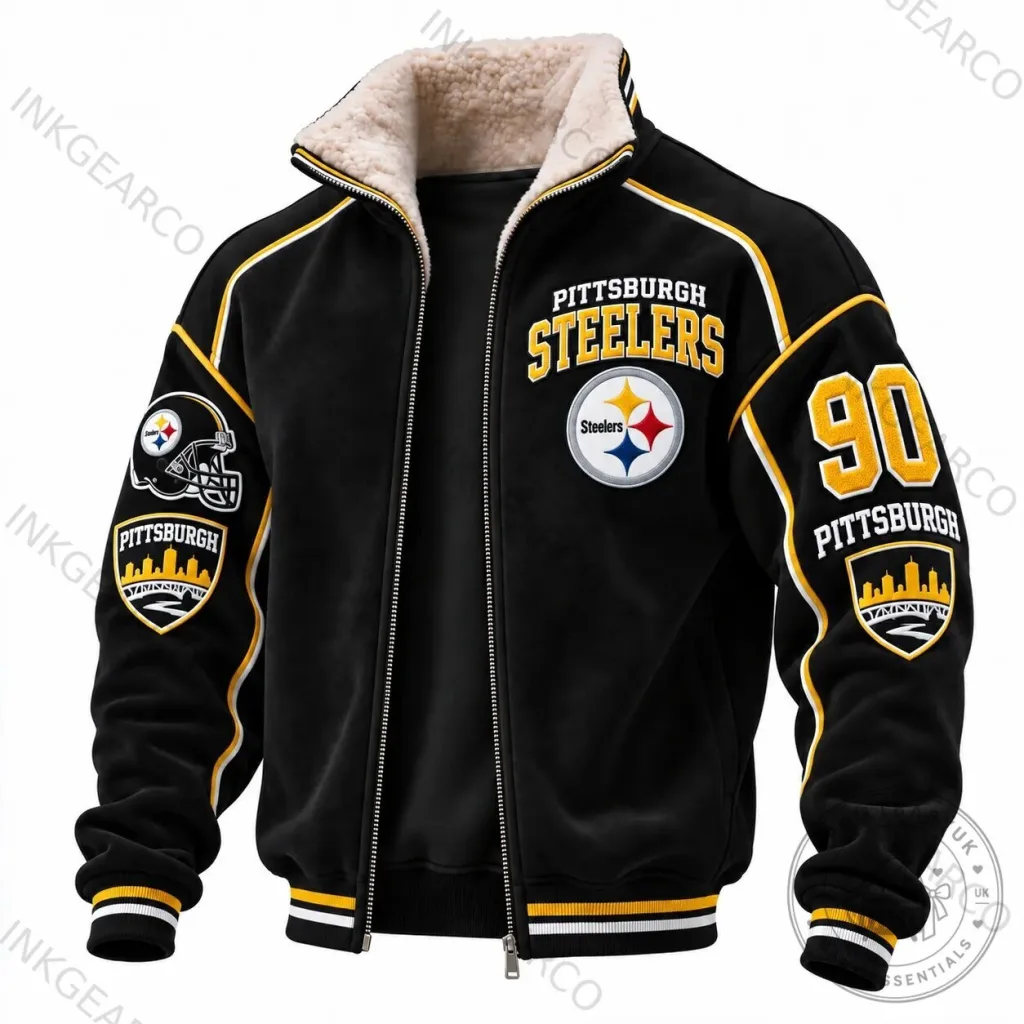 Black and Yellow Bomber Jacket for Pittsburgh Steelers NFL Football Team Black and Yellow Bomber Jacket for Pittsburgh Steelers NFL Football Team
