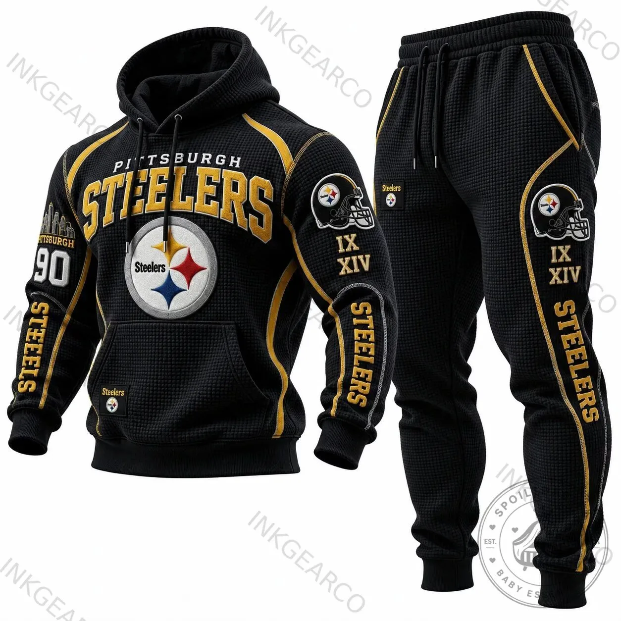 Pittsburgh Steelers Waffle Knit Hoodie and Sweatpants Set
