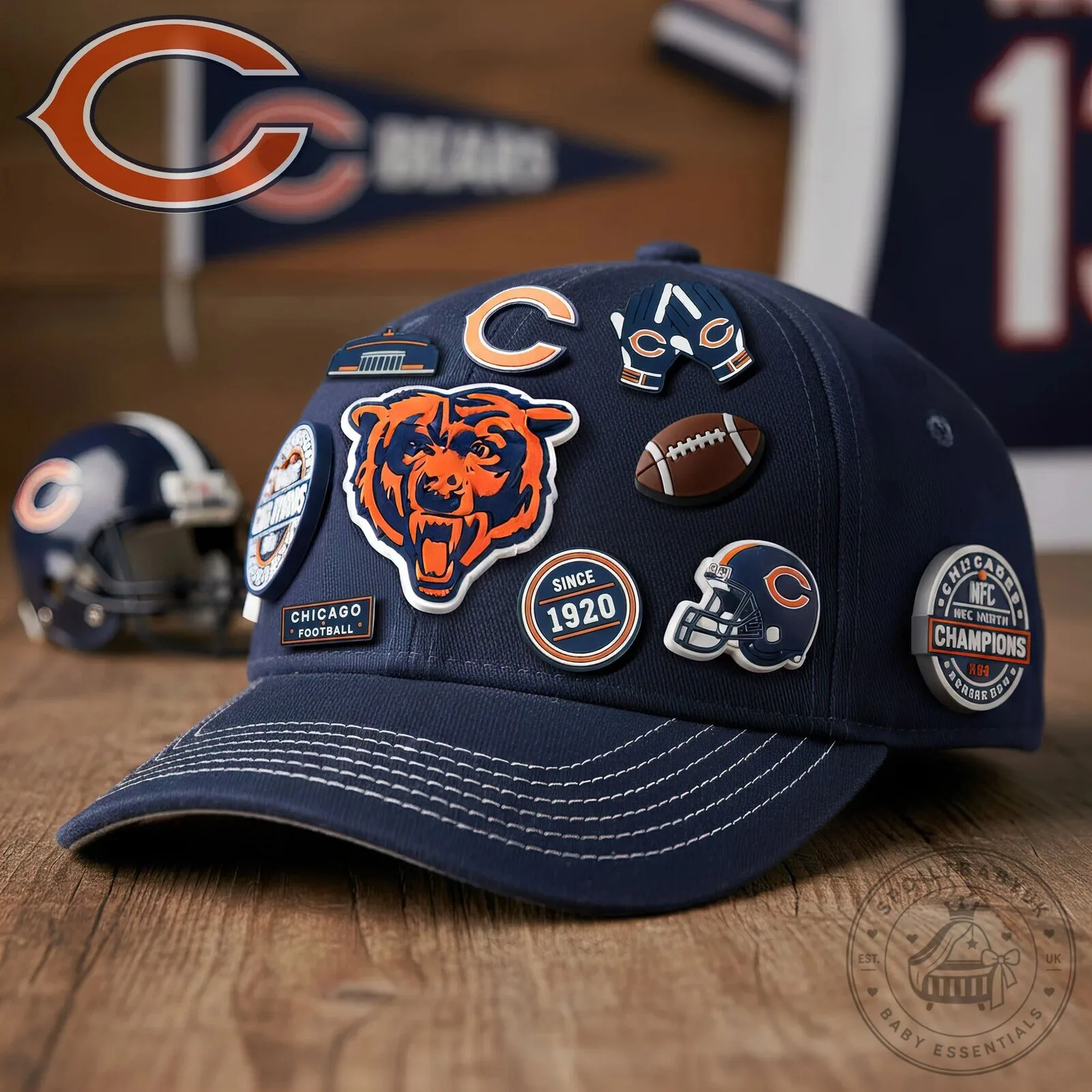 Chicago Bears NFL Football Team Navy Blue Adjustable Baseball Cap Hat