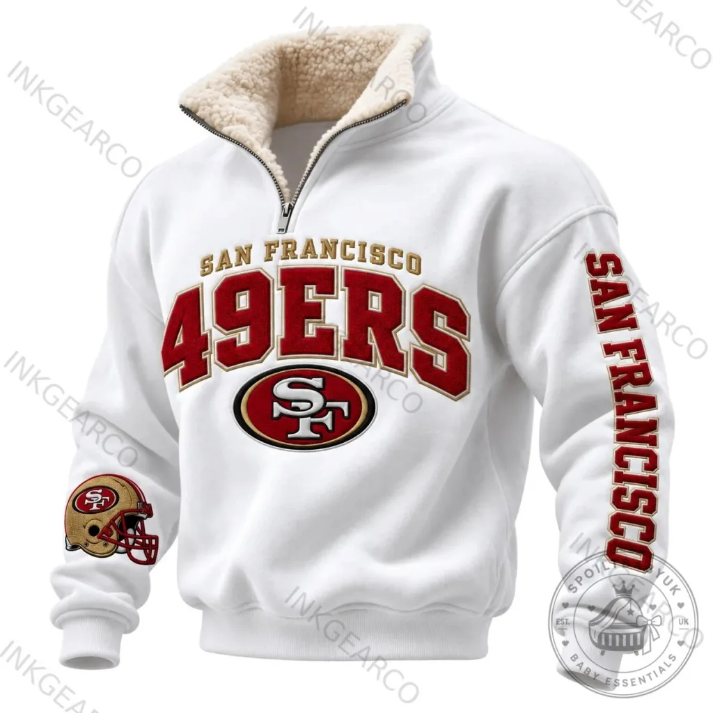 San Francisco 49ers Quarter-Zip Sherpa Collar Sweatshirt for Men San Francisco 49ers Quarter-Zip Sherpa Collar Sweatshirt for Men