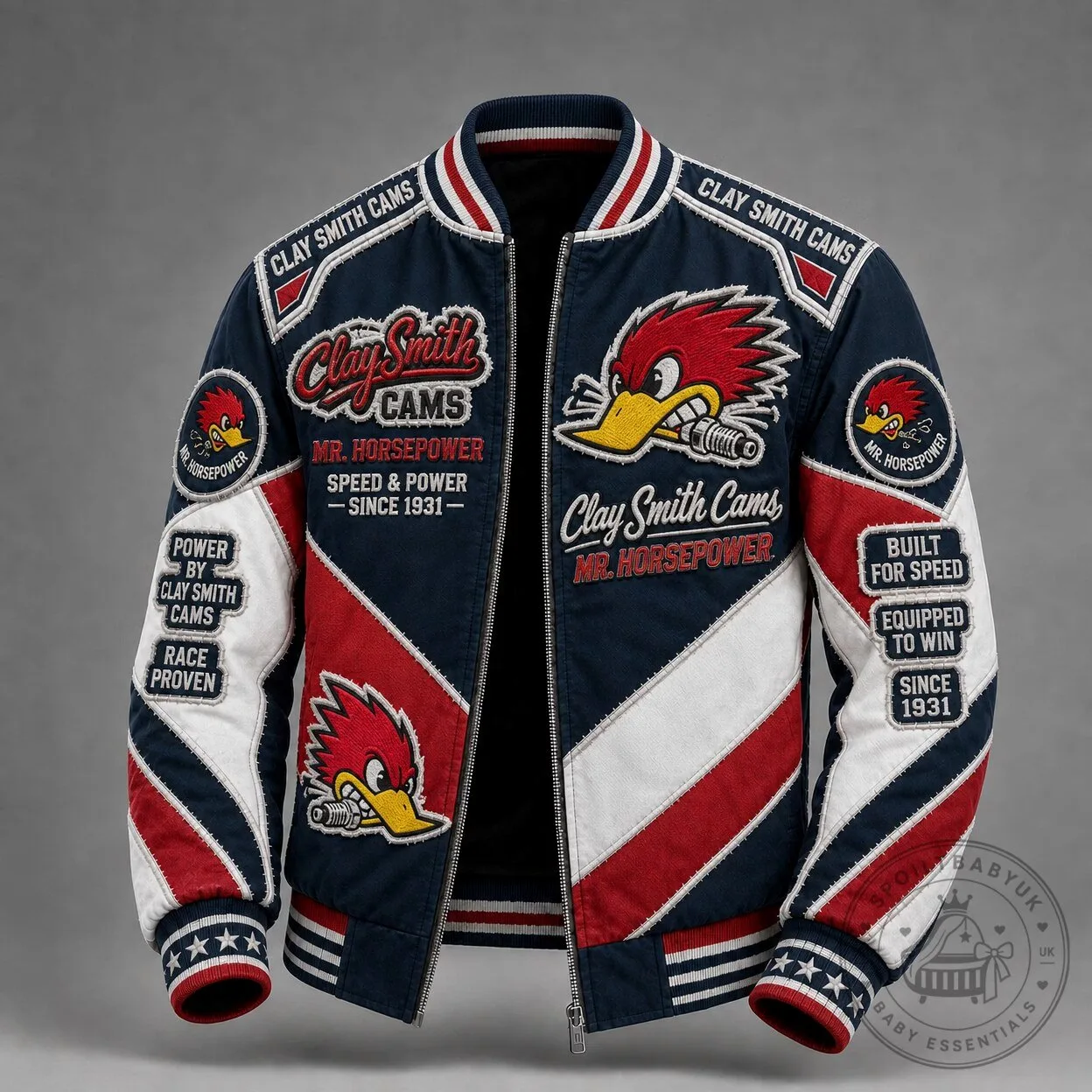 Clay Smith Cams Mr Horsepower Embroidered Bomber Jacket 1 Clay Smith Cams Mr Horsepower Embroidered Bomber Jacket