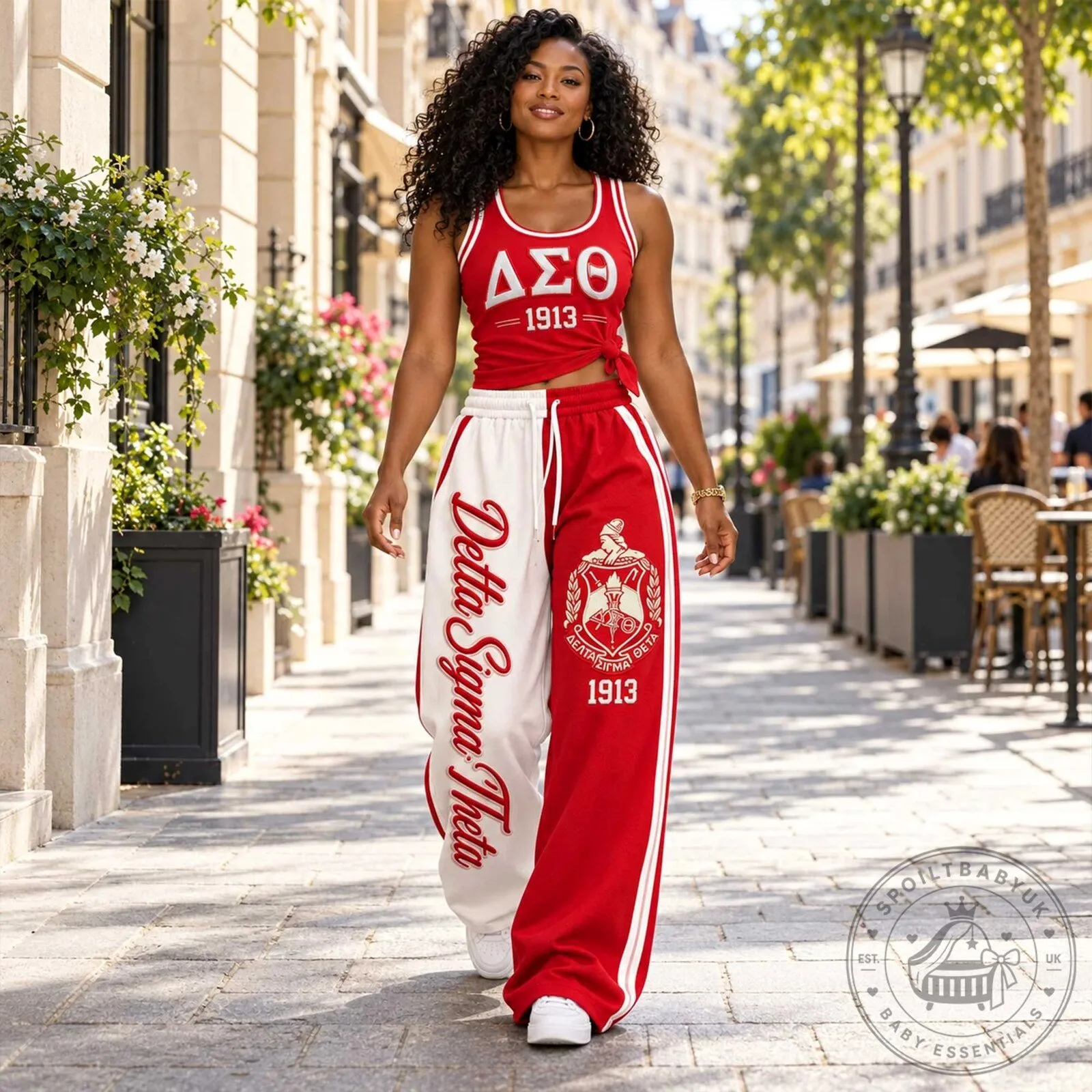 Red and White Pants Set with Tank Top for Delta Sigma Theta Sorority Members 7 Red and White Pants Set with Tank Top for Delta Sigma Theta Sorority Members