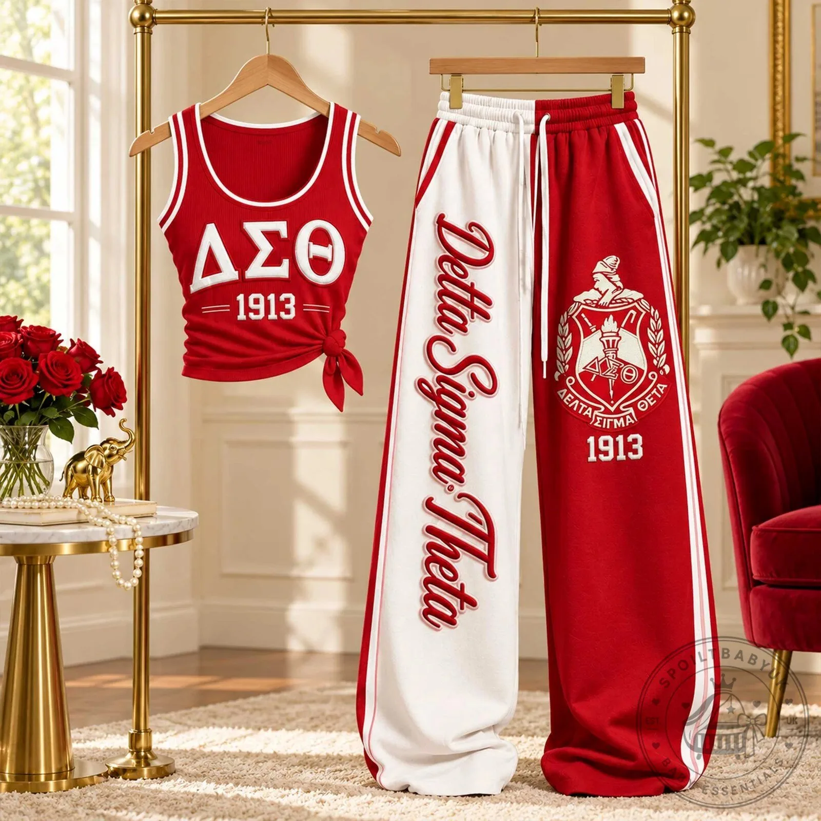 Red and White Pants Set with Tank Top for Delta Sigma Theta Sorority Members 9 Red and White Pants Set with Tank Top for Delta Sigma Theta Sorority Members