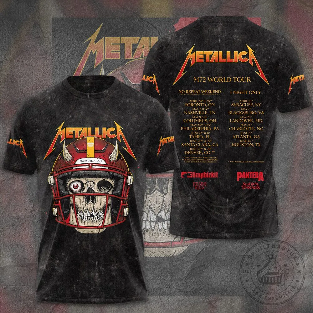 Metallica M72 World Tour Skull Football Helmet Graphic T-Shirt