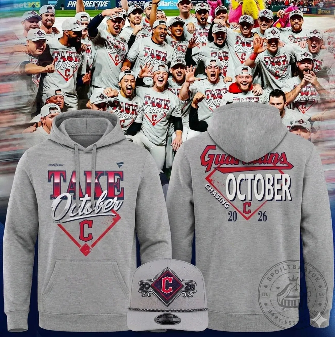 Cleveland Guardians 2026 Postseason Take October MLB Baseball Gray Hoodie