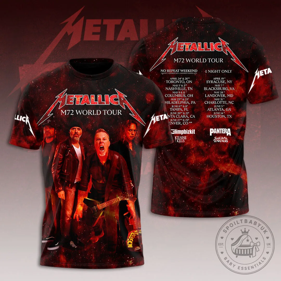 Metallica M72 World Tour Band Graphic Print Short Sleeve T-Shirt