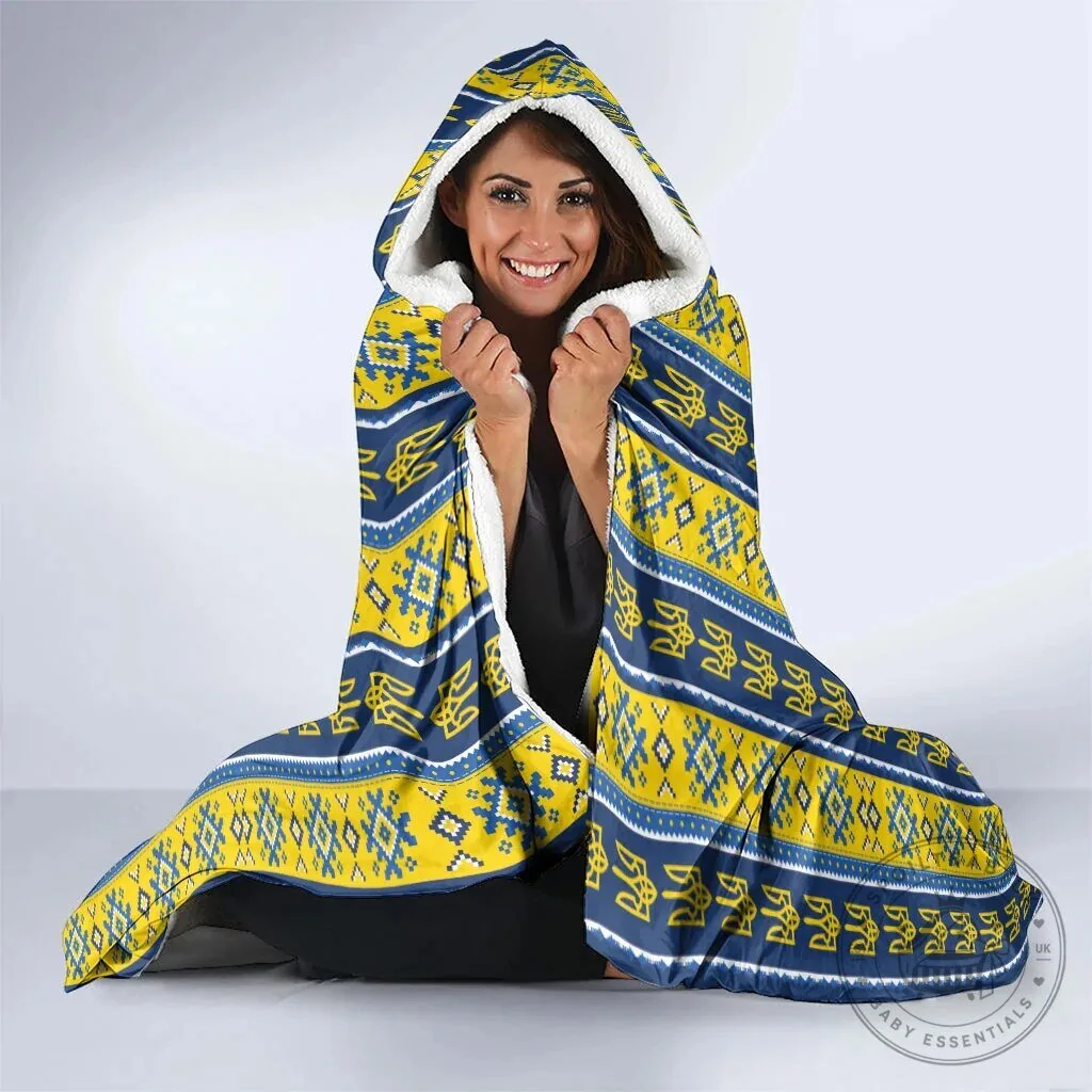 Ukrainian Trident Pattern Hooded Blanket with Blue and Yellow Stripes 9 Ukrainian Trident Pattern Hooded Blanket with Blue and Yellow Stripes