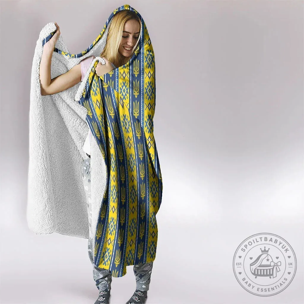 Ukrainian Trident Pattern Hooded Blanket with Blue and Yellow Stripes 10 Ukrainian Trident Pattern Hooded Blanket with Blue and Yellow Stripes