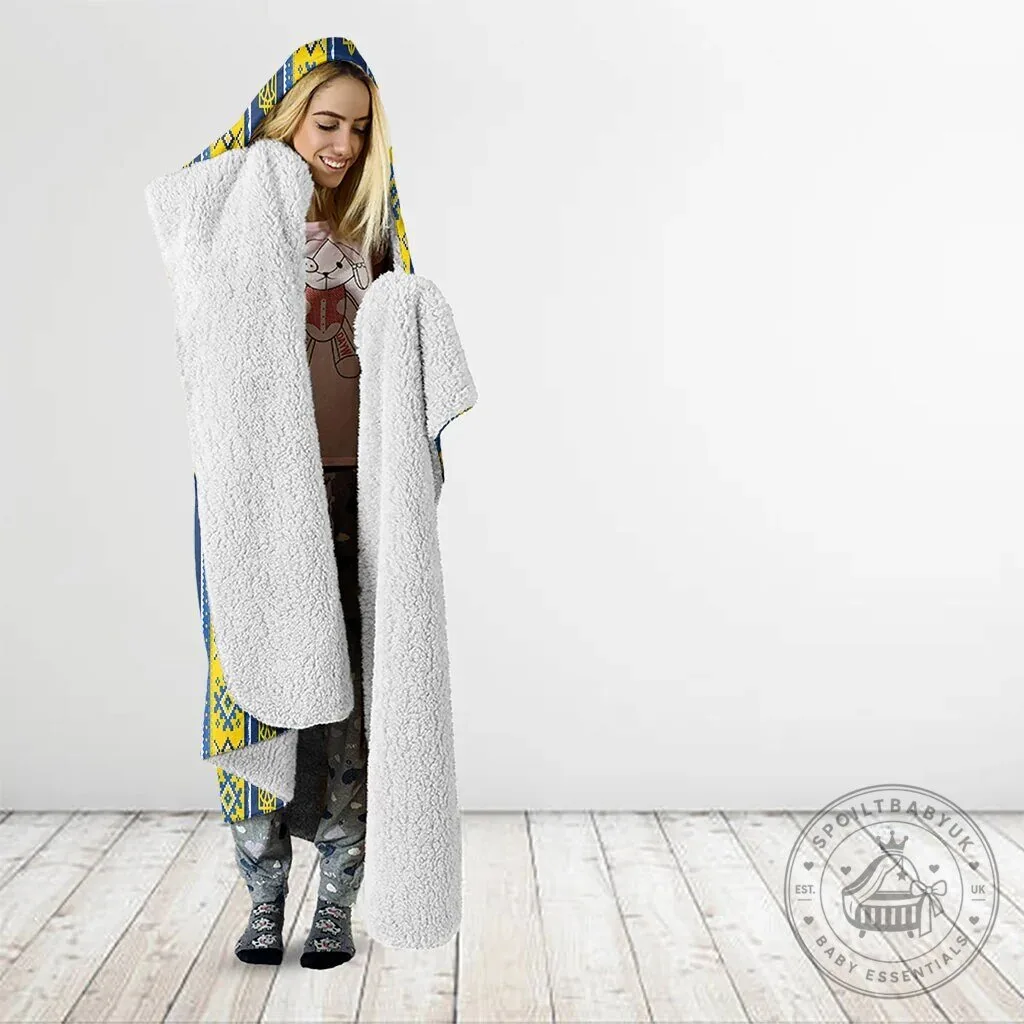 Ukrainian Trident Pattern Hooded Blanket with Blue and Yellow Stripes 11 Ukrainian Trident Pattern Hooded Blanket with Blue and Yellow Stripes