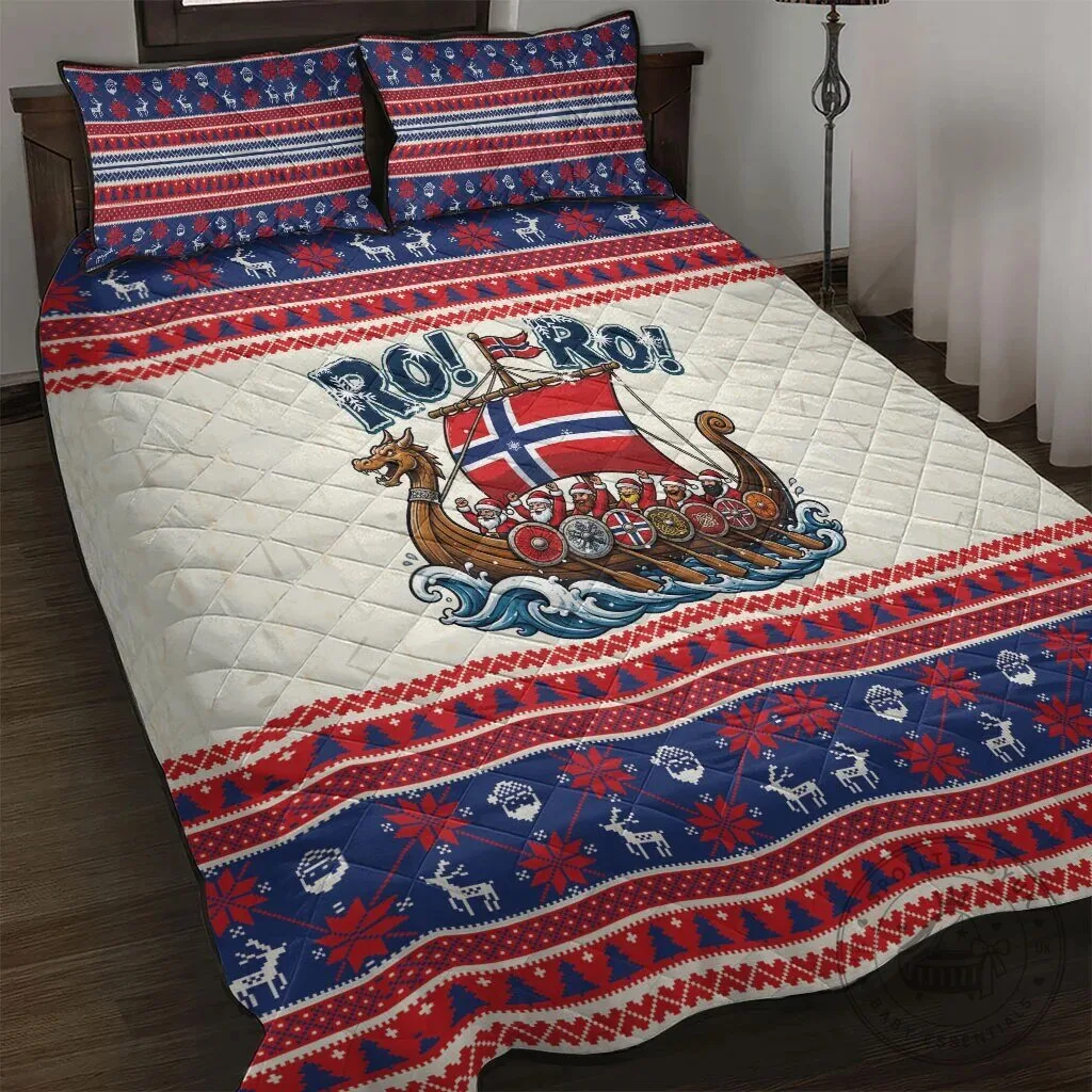 Viking Santa Claus Ro Ro Christmas Quilt Bed Set with Pillow Shams