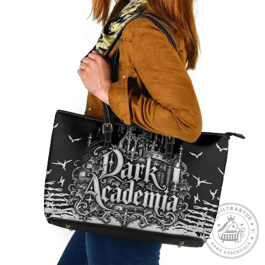 Dark Academia Gothic Literature Vintage Bookish Aesthetic Leather Tote Bag