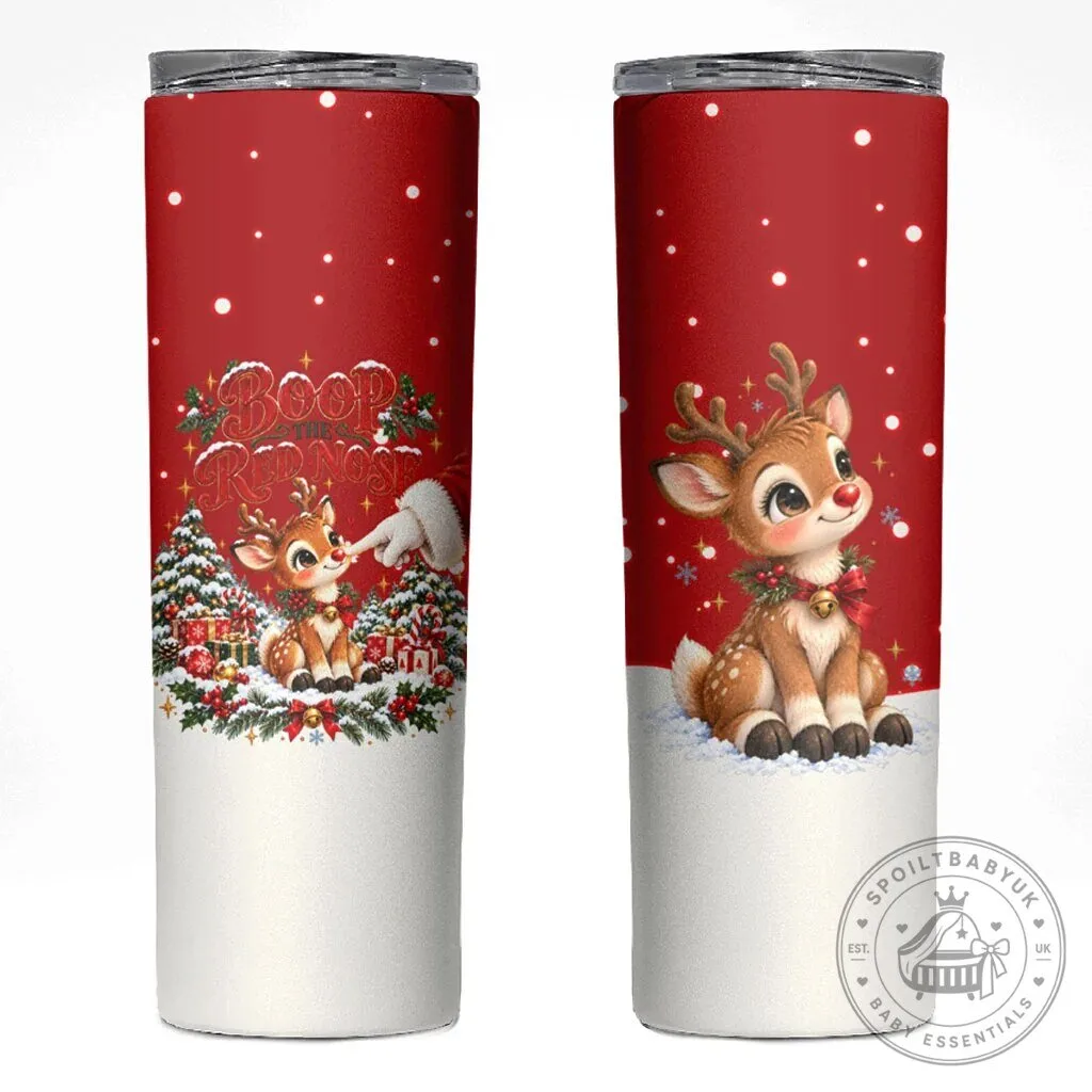 Cute Reindeer Boop Red Nose Christmas Skinny Tumbler Festive Winter Snow