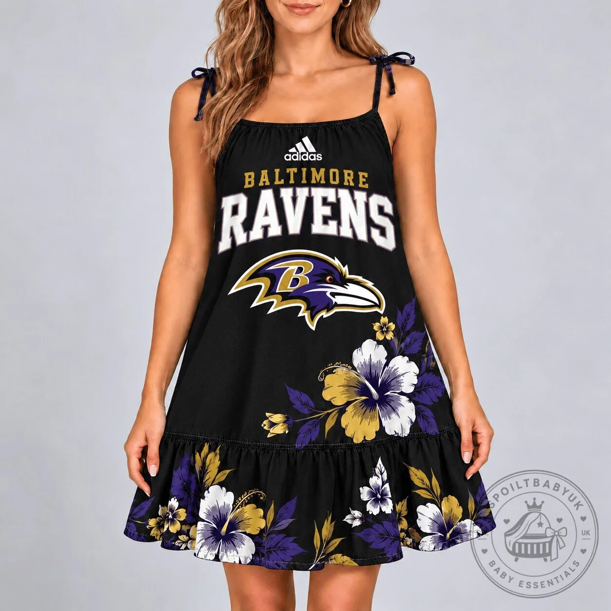 Baltimore Ravens NFL Football Hibiscus Floral Pattern Summer Dress