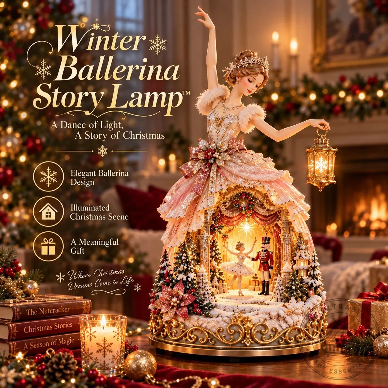 Elegant Winter Ballerina Story Lamp Christmas Tabletop Decor