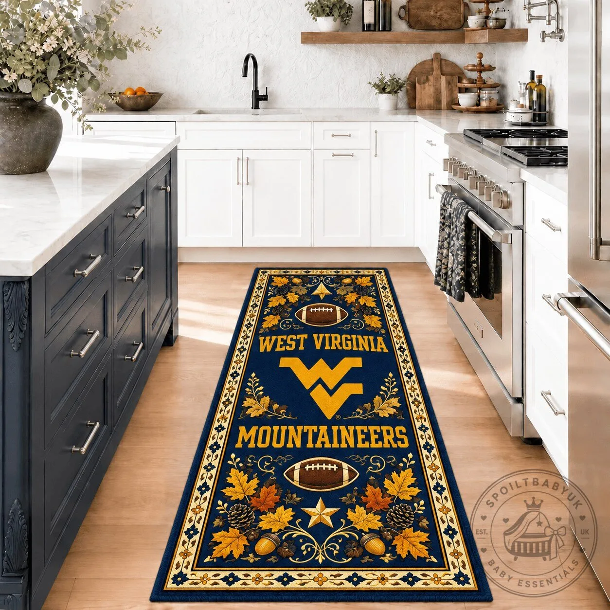 West Virginia Mountaineers Football Team Kitchen Runner Rug