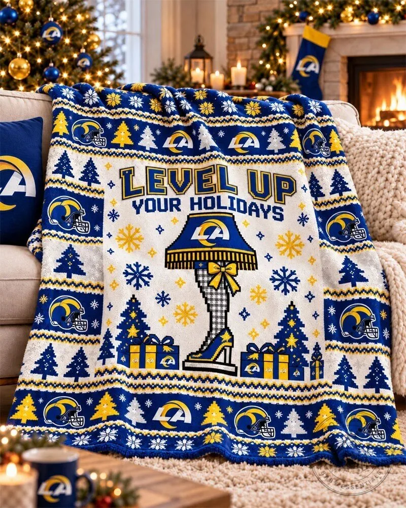 Los Angeles Rams Level Up Your Holidays Christmas Flannel Blanket