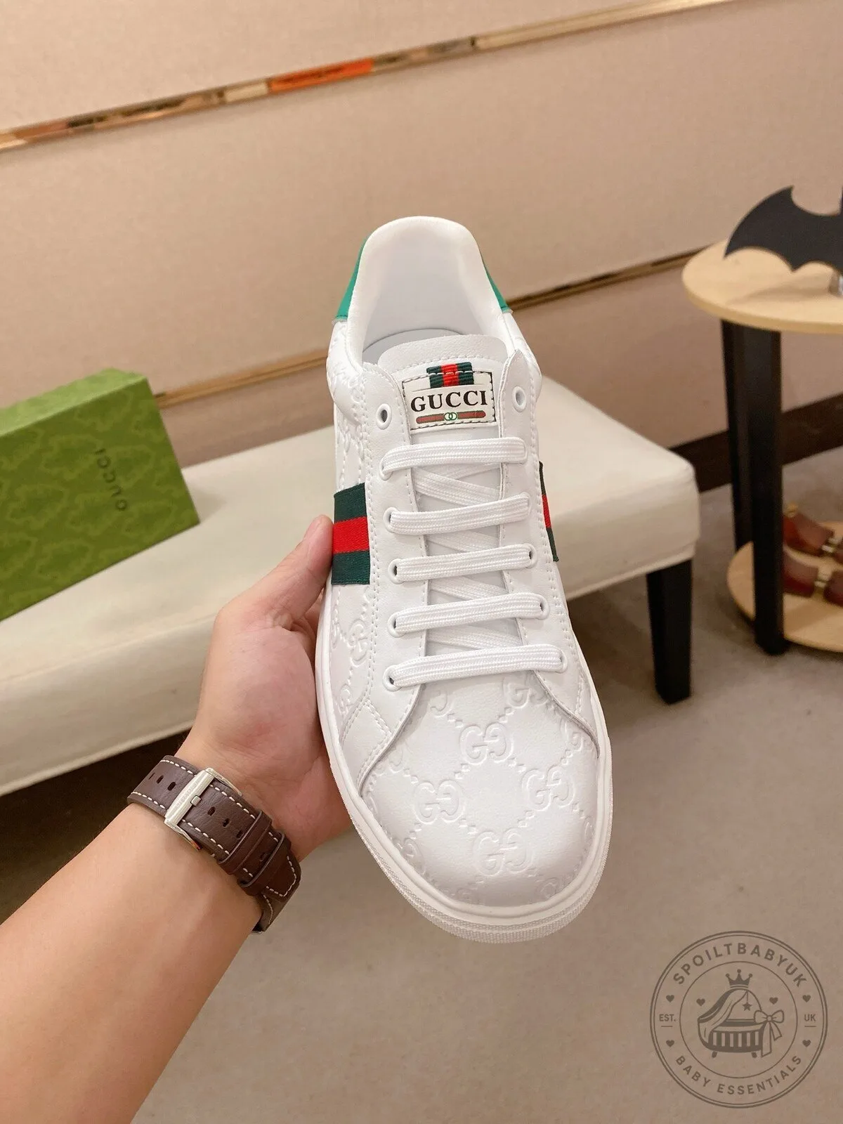 Gucci White Leather Ace Embroidered Bee Sneakers for Men and Women