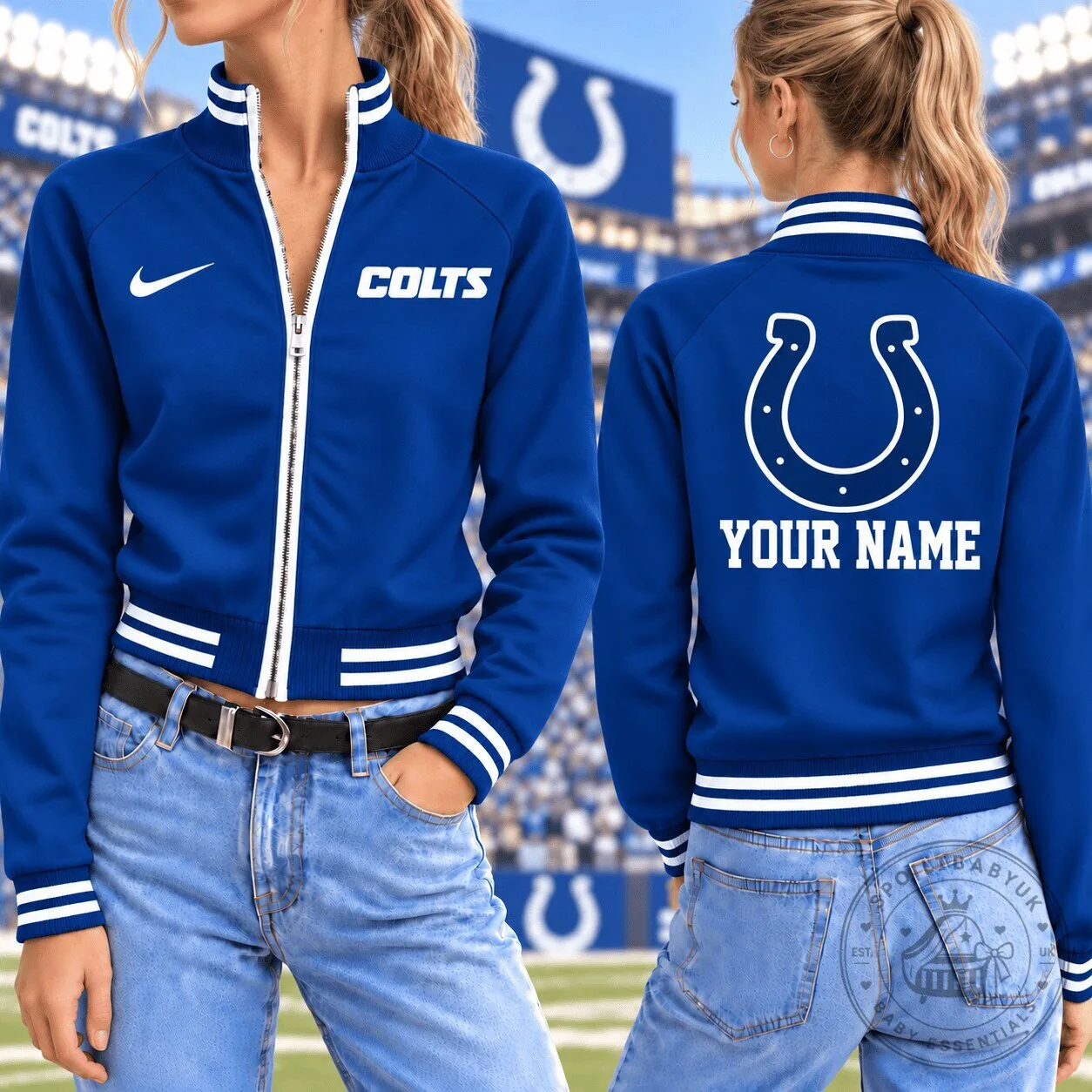 Indianapolis Colts Custom Name Blue Mockneck Full Zip Track Jacket