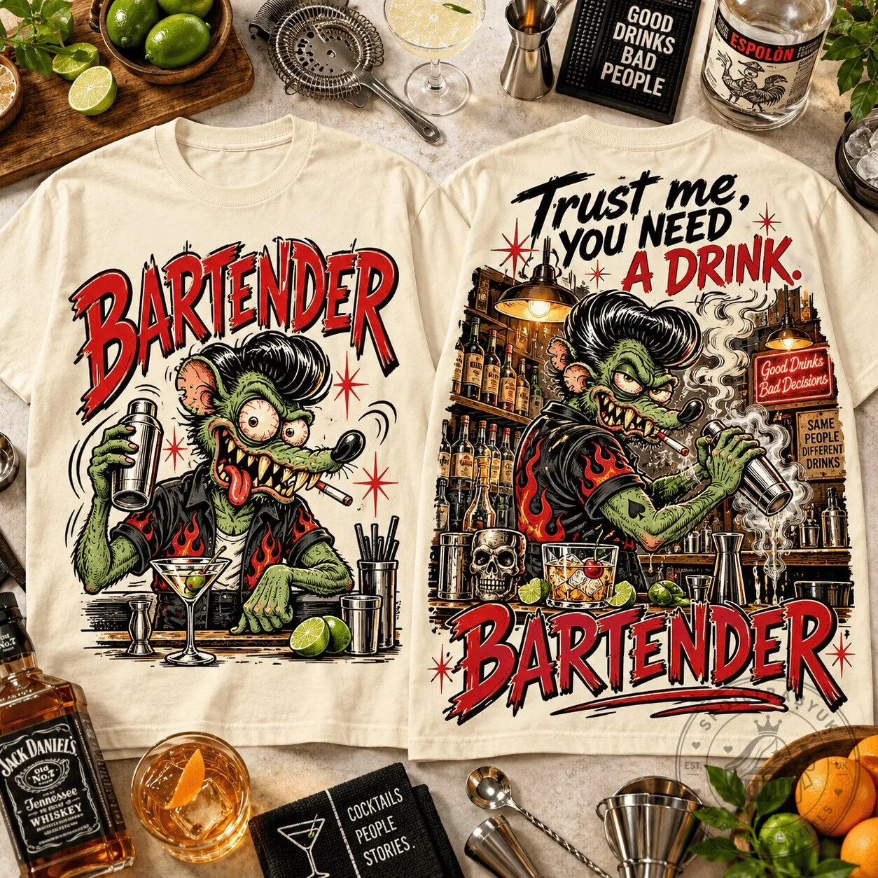 Rat Fink Bartender Trust Me You Need A Drink Bad Decisions T-Shirt 4 Rat Fink Bartender Trust Me You Need A Drink Bad Decisions T-Shirt