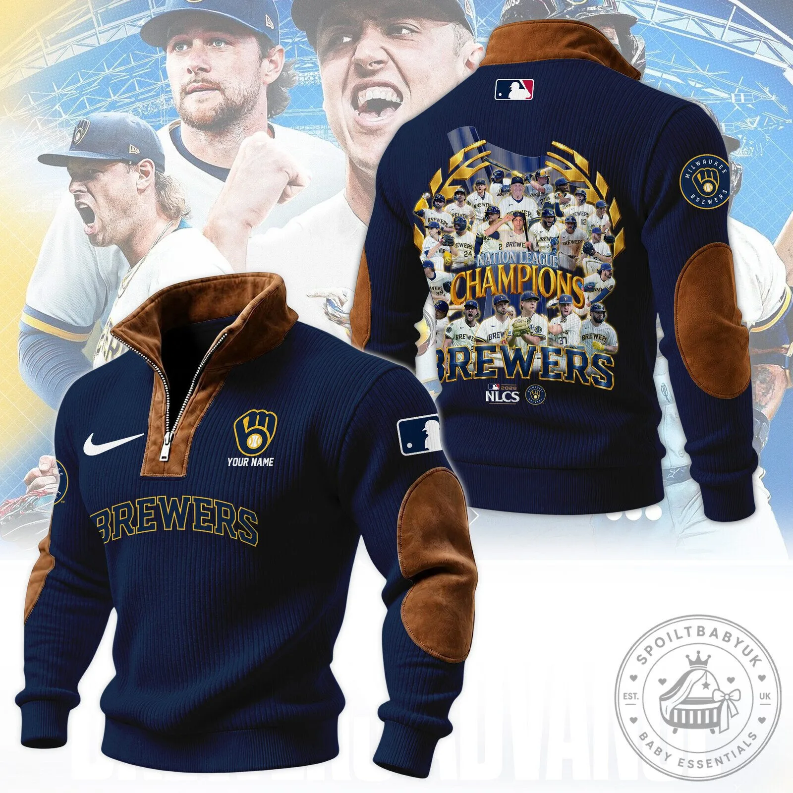 Milwaukee Brewers National League Champions Quarter-Zip Ribbed Sweater