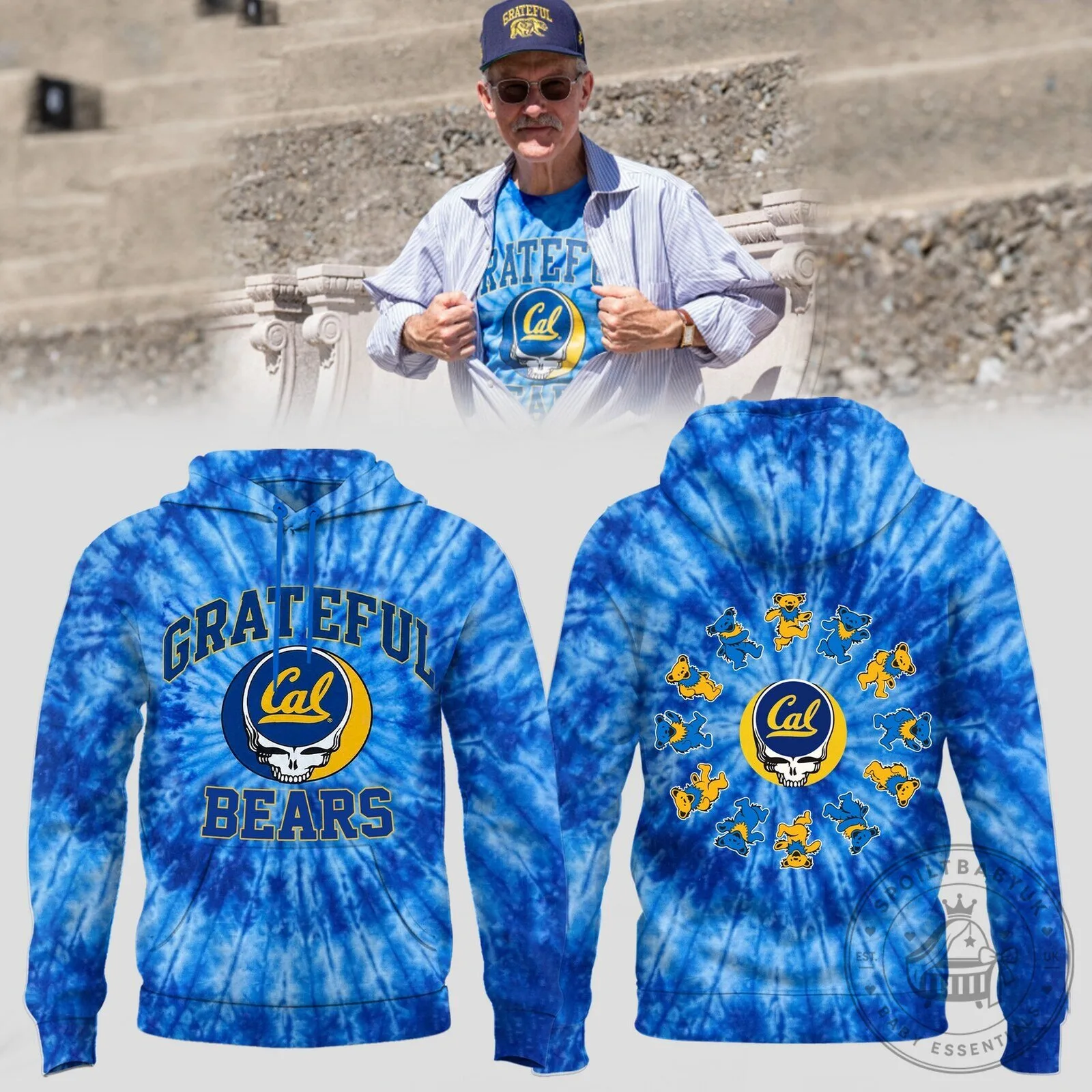 Grateful Dead California Golden Bears Tie-Dye Skull Logo Hoodie