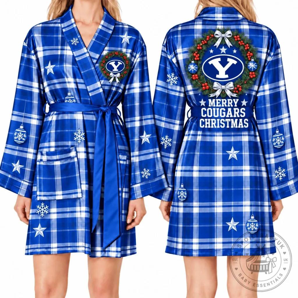 BYU Cougars Christmas Plaid Pattern Relaxed-Fit Robe BYU Cougars Christmas Plaid Pattern Relaxed-Fit Robe