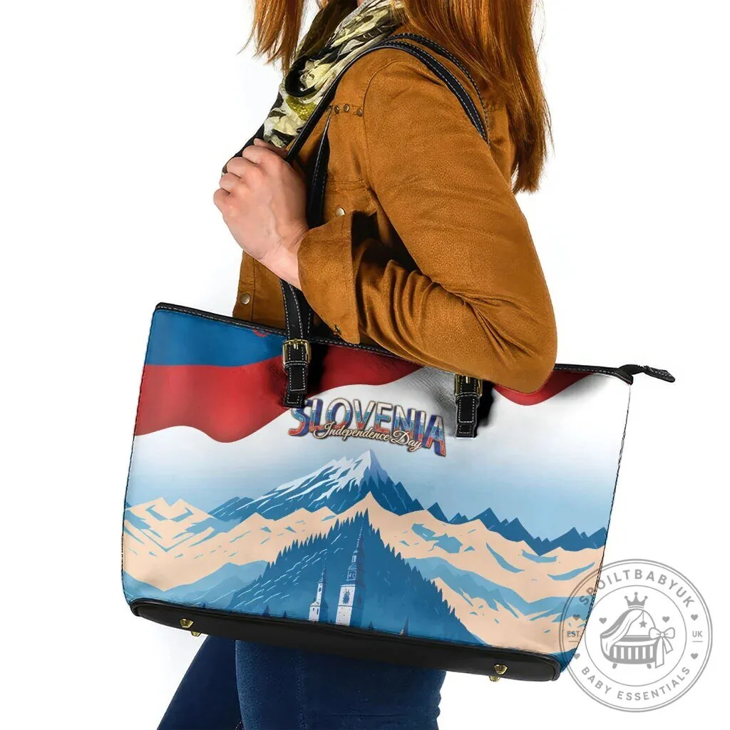 Slovenia Independence Day Lake Bled Julian Alps Landscape Leather Tote Bag 4 Slovenia Independence Day Lake Bled Julian Alps Landscape Leather Tote Bag