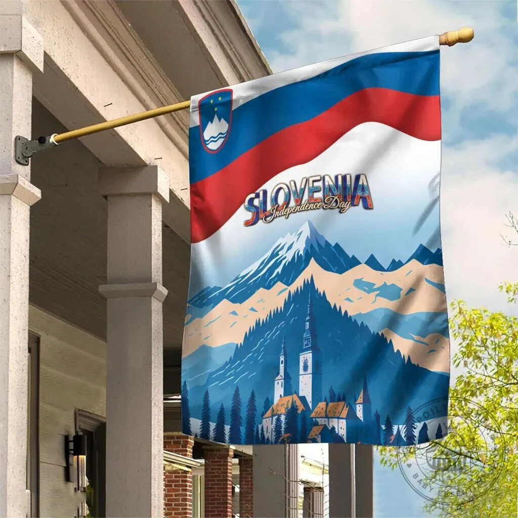 Slovenia Independence Day Lake Bled Julian Alps Landscape Flag 1 Slovenia Independence Day Lake Bled Julian Alps Landscape Flag