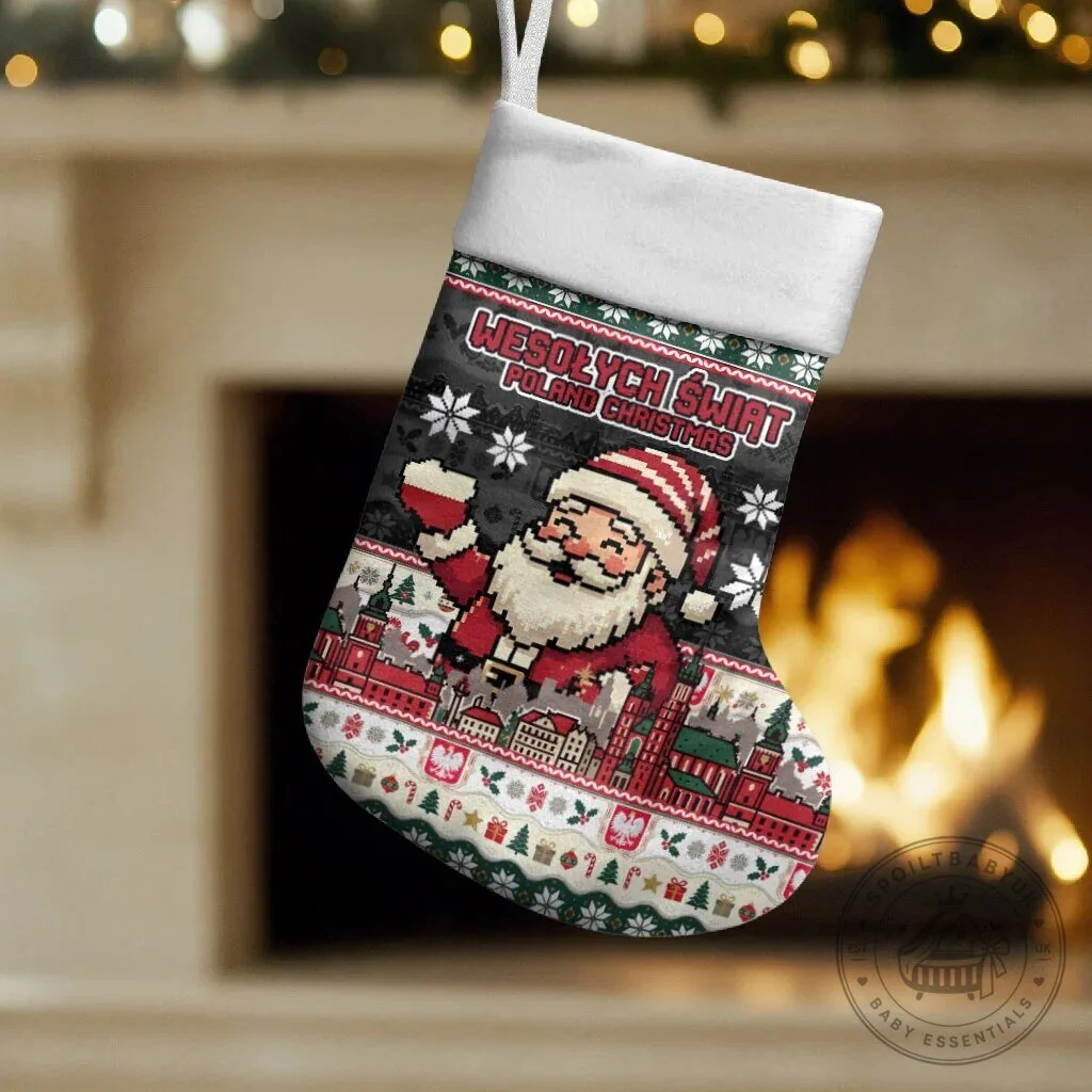 Wesołych Świąt Poland Christmas Santa Claus Polish Eagle Crest Stocking