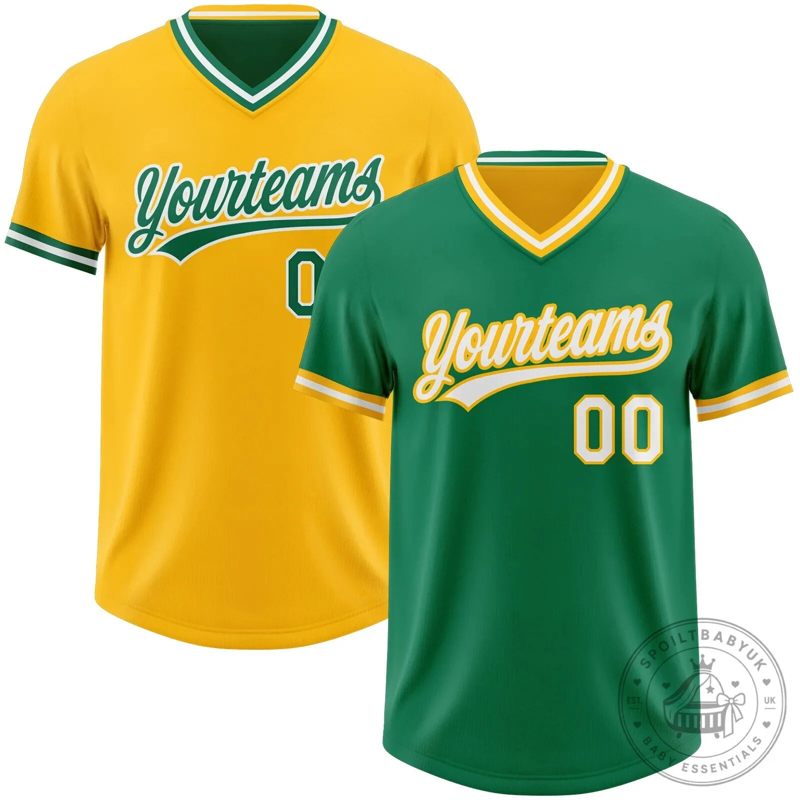 Custom Kelly Green Gold White Reversible Baseball Jersey 2 Custom Kelly Green Gold White Reversible Baseball Jersey