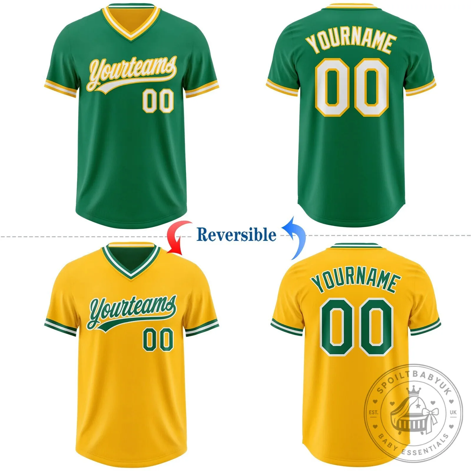 Custom Kelly Green Gold White Reversible Baseball Jersey 12 Custom Kelly Green Gold White Reversible Baseball Jersey