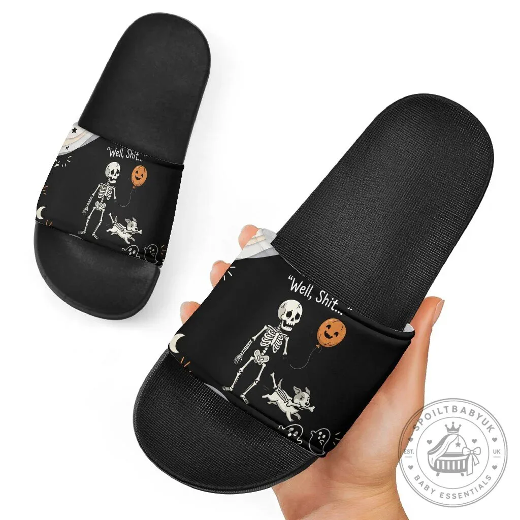 Funny Skeleton Dog Halloween Pumpkin Slide Sandals Spooky Gothic Cartoon Quote Dark Humor Art 11 Funny Skeleton Dog Halloween Pumpkin Slide Sandals Spooky Gothic Cartoon Quote Dark Humor Art