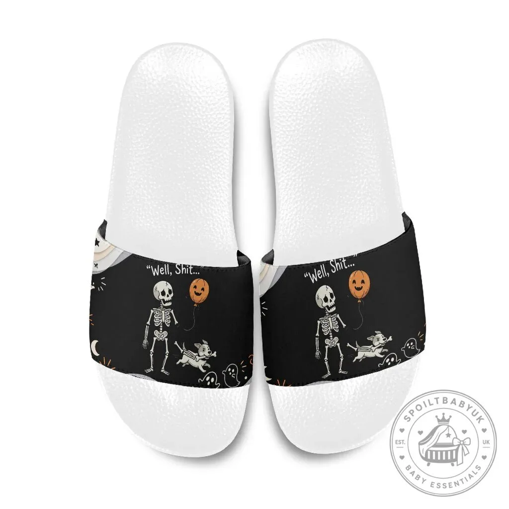 Funny Skeleton Dog Halloween Pumpkin Slide Sandals Spooky Gothic Cartoon Quote Dark Humor Art 12 Funny Skeleton Dog Halloween Pumpkin Slide Sandals Spooky Gothic Cartoon Quote Dark Humor Art