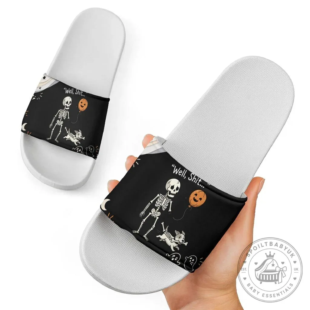 Funny Skeleton Dog Halloween Pumpkin Slide Sandals Spooky Gothic Cartoon Quote Dark Humor Art 13 Funny Skeleton Dog Halloween Pumpkin Slide Sandals Spooky Gothic Cartoon Quote Dark Humor Art