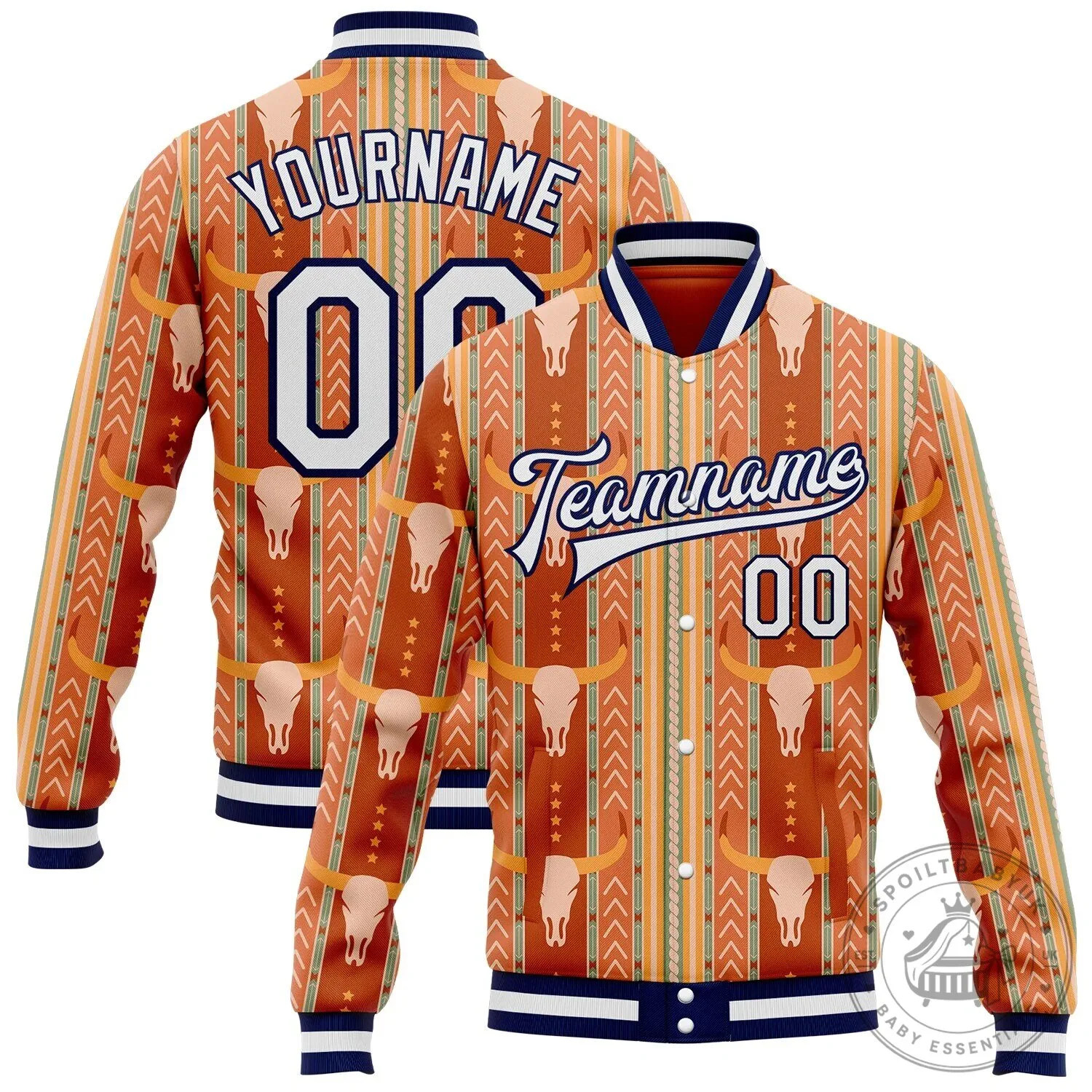 Custom Western Cow Skull Pattern Baseball Varsity Jacket